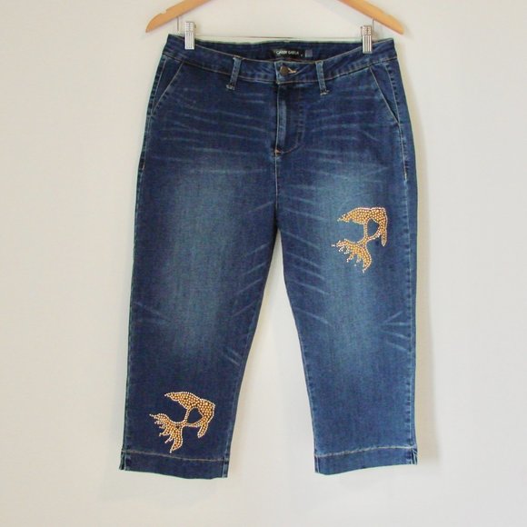 Gabby Isabella Denim - Denim Stretch Cropped Jeans High Waist Gabby Isabella High Waist Fish Sparkle 12